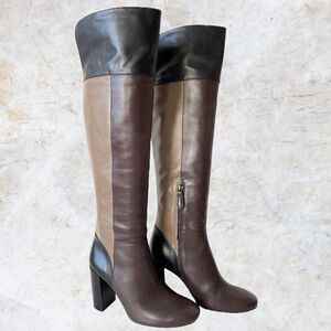 Tory Burch Bowie Colorblock Over the Knee Boots Brown/Black Leather - Women's 8M